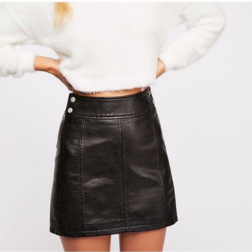 Free People Black Fake Leather Mini Skirt